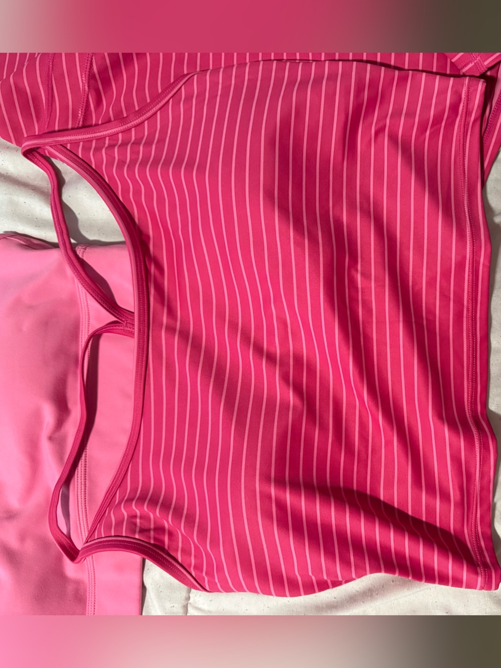 Striped Hot Pink Sports Tank with Built-In Shelf Bra
